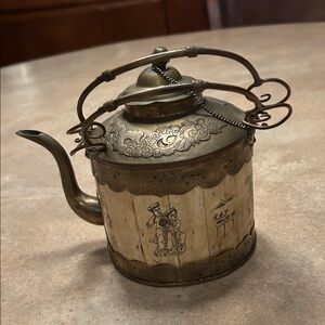 Vintage Brass and Cream Teapot